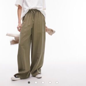 Topshop Wide Leg Drawstring Pants Olive Green Size US4 NWT
